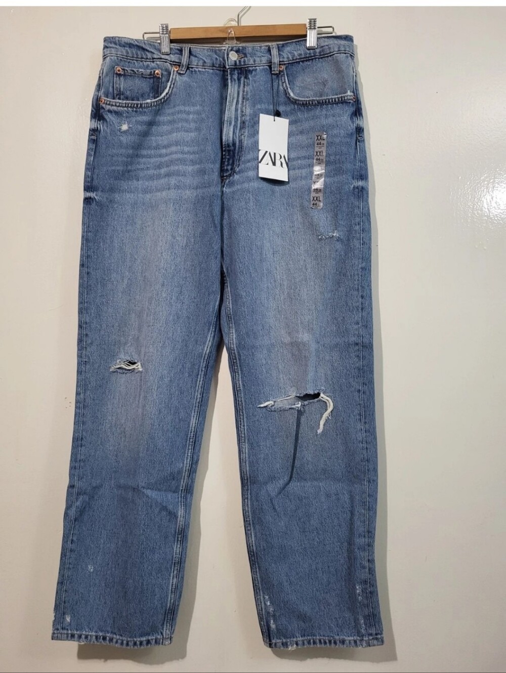 ZARA The Relaxed Mom Lot 1017 Tulsa Blue Distressed Denim Jeans Size 12 / 44 NEW